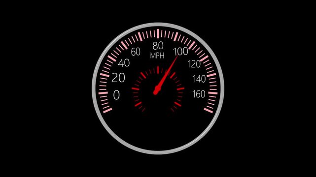 Car speedometer at high speed animation, Circular car speedometer showing about 160 mph animated