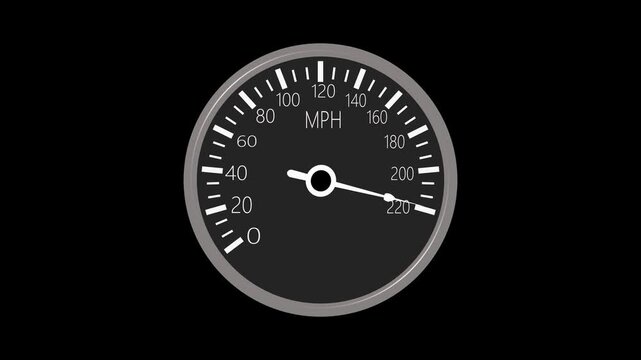 Analog car speedometer showing high speed animation