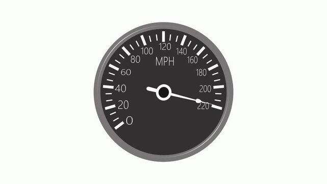 Analog car speedometer showing high speed animation