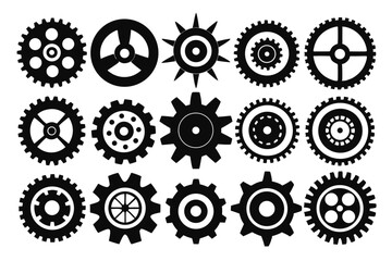 set of gear icon silhouette line art vector illustration with a white background
