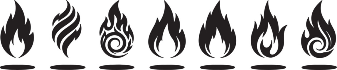 Obraz premium Black flame icons in different shapes and styles