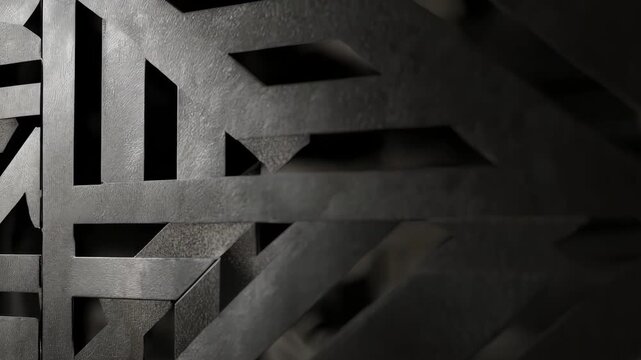 Closeup on urbanstyle sheet metal art panels with bold geometric stamps perfect for contemporary architectural installations and modern decorative features.