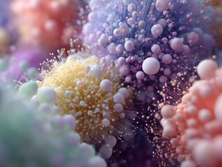 Obraz premium Close up of colorful abstract cellular structures with numerous delicate spheres