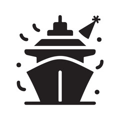 Obraz premium Celebratory cruise ship icon with party hat and confetti bubbles around