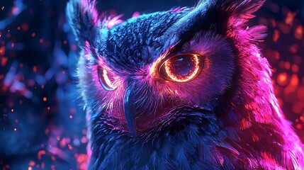 Futuristic holographic owl illuminated in darkness high resolution picture