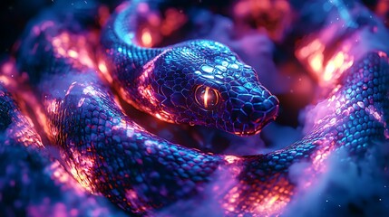 Futuristic Holographic Snake With Shiny Scales high resolution picture