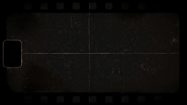 Vintage 8mm film frame texture with authentic damage and grain. Retro cinematic effect with animated dust and scratches for creative video compositing and overlays