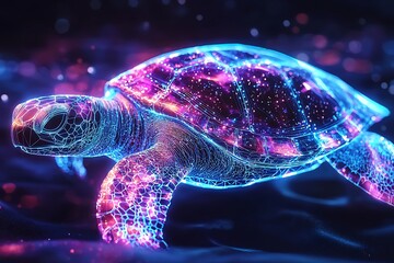 Futuristic holographic turtle with light effects high resolution picture
