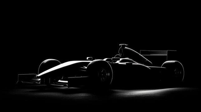 Formula 1 race car silhouette in dramatic low key lighting