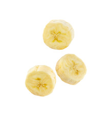 Flying pieces of banana. Falling sliced banana.