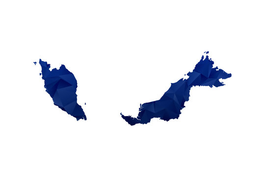 Malaysia Map - Polygon Style Vector Illustration in Dark Blue Gradient, Low Poly Geometric Design, Isolated on White Background for Infographics and Education.