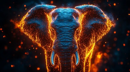 Futuristic glowing elephant shining through mist high resolution picture