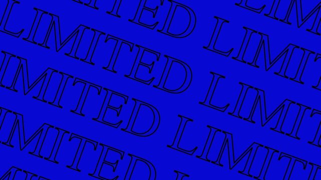 Repeating word "LIMITED" in a diagonal pattern on a vibrant blue background, creating a dynamic and attention-grabbing visual effect for promotions and exclusive offers.