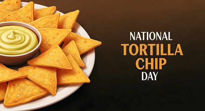 Delicious Tortilla Chips with Sauce Illustration for National Tortilla Chip Day Celebrating Crispy Mexican Snack and Dips