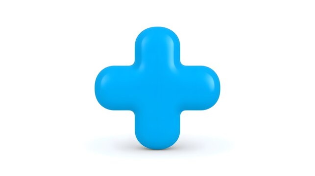 Blue 3D plus sign cross symbol isolated on white background