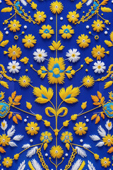 Modern digital folk floral ornament in contemporary ethnic style