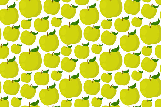 Green apple seamless pattern, vector fruit background with fresh whole apples and leaves