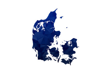 Denmark Map - Polygon Style Vector Illustration in Dark Blue Gradient, Low Poly Geometric Design, Isolated on White Background for Infographics and Education. © Whatever