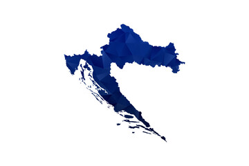 Fototapeta premium Croatia Map - Polygon Style Vector Illustration in Dark Blue Gradient, Low Poly Geometric Design, Isolated on White Background for Infographics and Education.