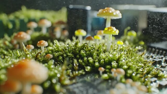 Mushrooms Growing on Computer Circuit Board Macro