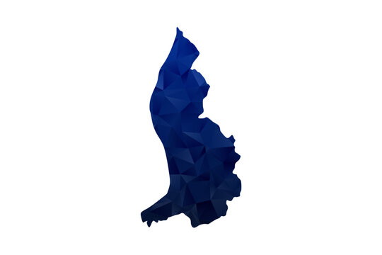 Liechtenstein Map - Polygon Style Vector Illustration in Dark Blue Gradient, Low Poly Geometric Design, Isolated on White Background for Infographics and Education.