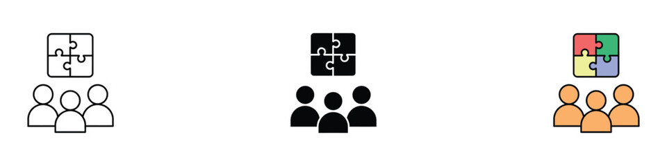 Fototapeta premium Teamwork icon vector set. Collaboration symbol with jigsaw pieces for business cooperation, team building, and strategic partnership. Vector Illustration.