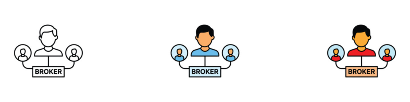 Broker icon vector set. Professional intermediary symbol for business networking, insurance consultant, and investment advisor concept. Vector Illustration.