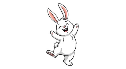 Obraz premium Happy cartoon bunny dancing with joy and excitement