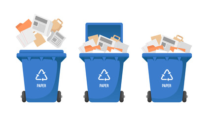 Recycling bin for paper. Vector illustration isolated on white background.