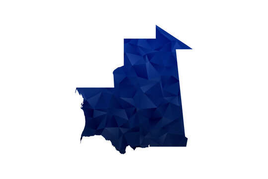 Mauritania Map - Polygon Style Vector Illustration in Dark Blue Gradient, Low Poly Geometric Design, Isolated on White Background for Infographics and Education.