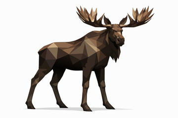 Fototapeta premium Moose low poly drawing featuring a wild male animal with large antlers
