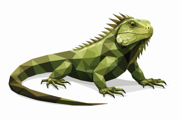 Fototapeta premium Green iguana low poly vector art. Geometric wild reptile on white background