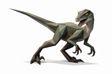 Fototapeta premium Velociraptor dinosaur low poly rendering with geometric shapes isolating extinct animal