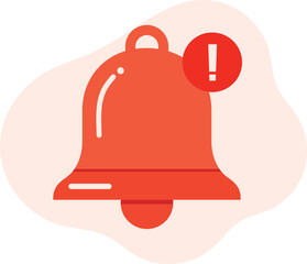 Obraz premium Red notification bell with exclamation mark on abstract peach background alert symbol