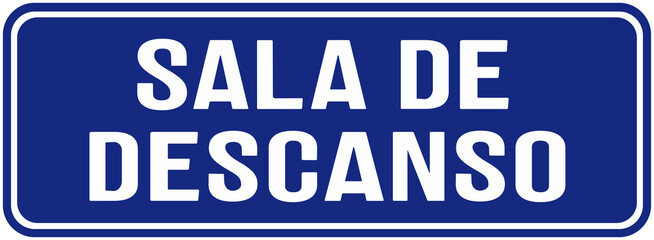 Door sign in blue color that says in Portuguese : break room