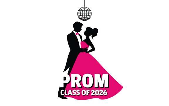 A vector graphic illustration of a prom couple dancing under a disco ball