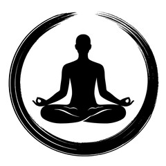 Minimalist Meditation Silhouette in Enso Circle Zen Brushstroke for Mindfulness and Wholeness

