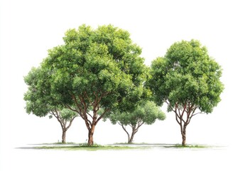 Obraz premium Lush green trees with textured bark and dense foliage stand on grassy ground