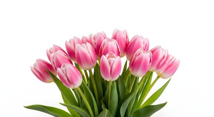Fototapeta premium A bouquet of pink tulips on a white background