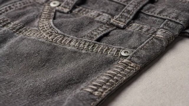 Focused medium shot showing multirow bartacking on garment stress points demonstrating enhanced strength and craftsmanship in textile production.