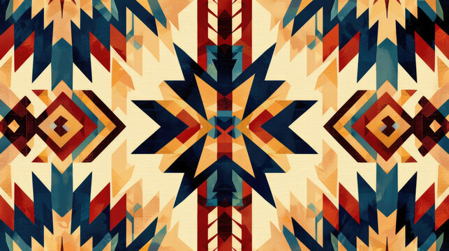 Native american tribal geometric pattern with colorful shapes and vintage grunge texture