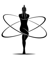 Minimalist Silhouette of Person in Yoga Eagle Pose Garudasana with Orbital Rings for Focus


