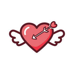  Flying Heart with Cupid's Arrow on Pink Background