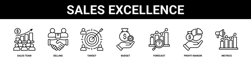 Sales Excellence web banner icon set collection solid style.
