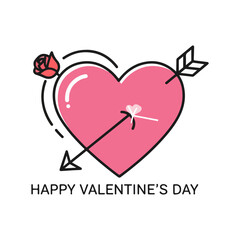 Happy Valentine's Day Pink Heart with Arrow and Rose