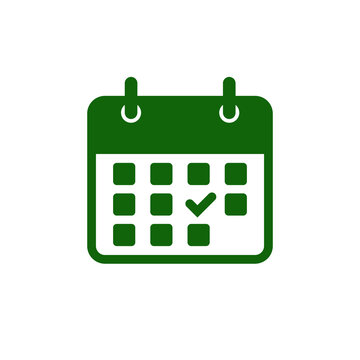 Green calendar icon with checkmark on transparent background