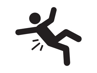Slip and fall accident icon with person slipping on wet floor