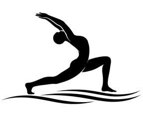 Minimalist Silhouette of Person in Crescent Lunge Yoga Pose with Ocean Waves for Flow

