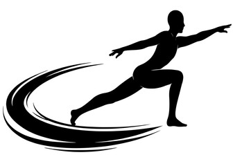 Minimalist Silhouette of Dynamic Lunge Pose with Calligraphic Ink Brushstroke for Intentional Movement

