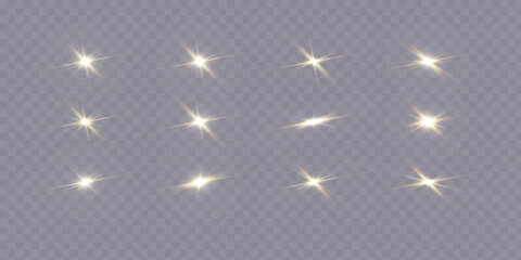 Set of glowing star light effects on transparent background. Perfect for adding sparkle to Christmas designs, luxury product ads, cosmetic packaging, magic scenes, logo highlights and shiny photo over © Alesya